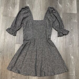 Whimsy+Row Gray Puff-Sleeve Square Neck Mini Dress
